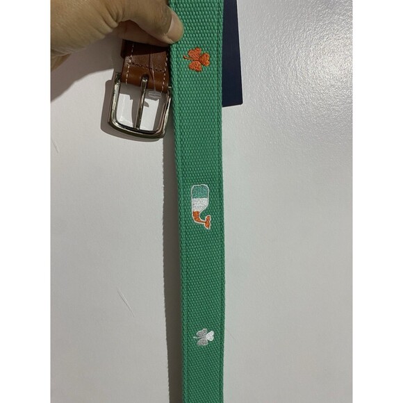 Vineyard Vines Belt Mens 32 St. Patrick's Day Irish Canvas Club Golf Leather - Picture 5 of 9